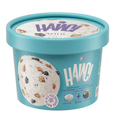 Мороженое в бумажном стакане “Пломбир сметанный с черносливом и орехами” ТМ Найси 500г